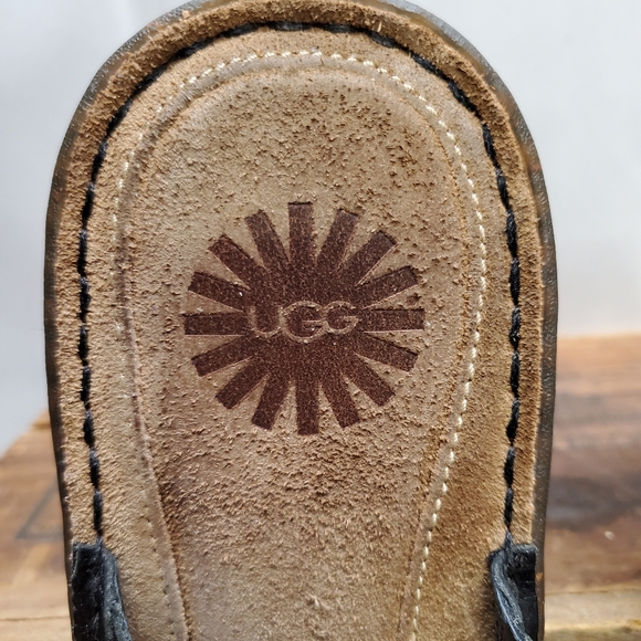 UGG Women's JENAYA Black Woven Leather Thong Sandals Size 9 - Picture 10 of 10
